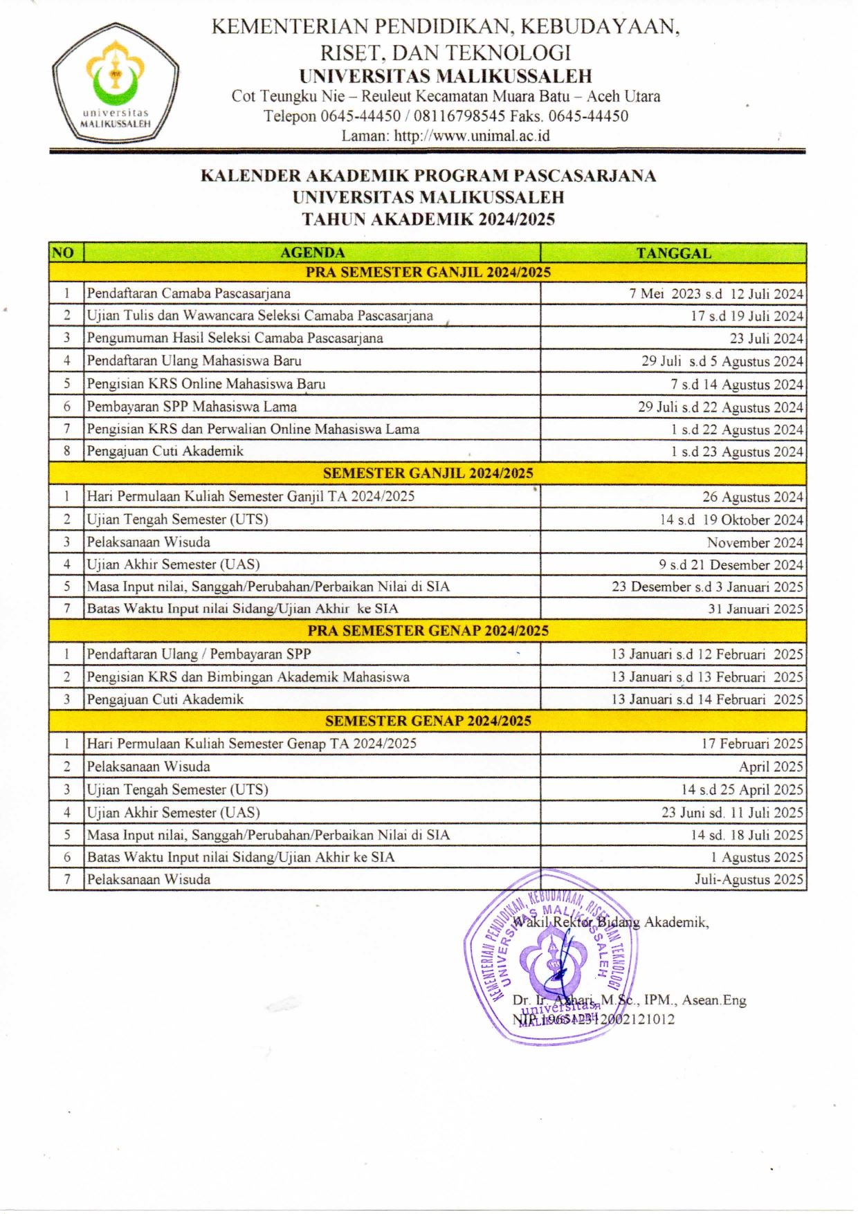 Kalender Akademik 2024-2025